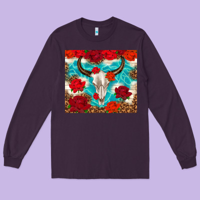 Bull Skull Rose Long Sleeve Tee Designed By Tumblerdesignbyshophia