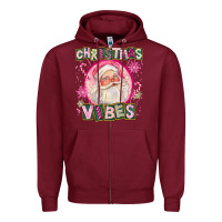 Burgundy Pink Christmas Vibes Santa Zipper Hoodie - FaDigitalArtStudio