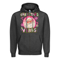 Charcoal Heather Pink Christmas Vibes Santa Zipper Hoodie - FaDigitalArtStudio