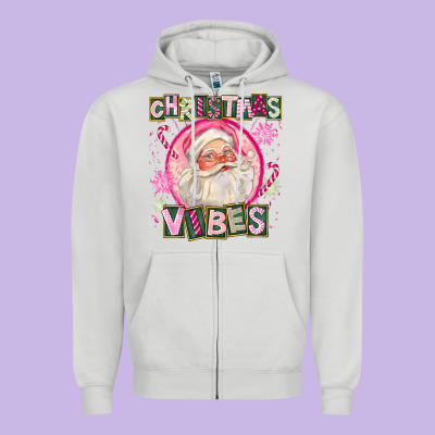 Pink Christmas Vibes Santa Zipper Hoodie Designed By Fadigitalartstudio