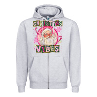 Heather Grey Pink Christmas Vibes Santa Zipper Hoodie - FaDigitalArtStudio