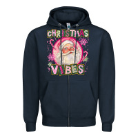 Navy Pink Christmas Vibes Santa Zipper Hoodie - FaDigitalArtStudio