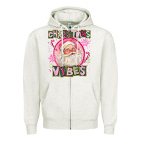 Oatmeal Heather Pink Christmas Vibes Santa Zipper Hoodie - FaDigitalArtStudio