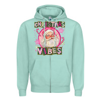 Seafoam Pink Christmas Vibes Santa Zipper Hoodie - FaDigitalArtStudio