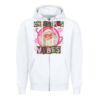 White Pink Christmas Vibes Santa Zipper Hoodie - FaDigitalArtStudio