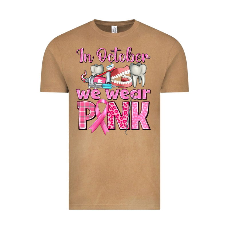 In October We Wear Pink Breast Cancer Awareness Vintage Tee by texasbilliewilder | Teevron