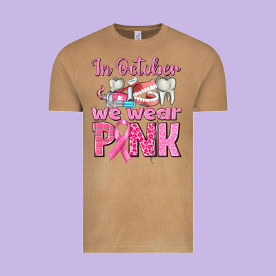 In October We Wear Pink Breast Cancer Awareness Vintage Tee Designed By Texasbilliewilder