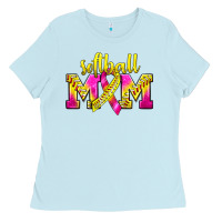 Baby Blue Softball Mom Breast Cancer Ladies Tee - BundleAndBundleShop
