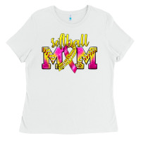 White Softball Mom Breast Cancer Ladies Tee - BundleAndBundleShop