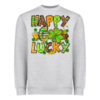 Heather Grey St. Patrick's Happy go lucky Heavyweight Sweatshirt - OliviaCreatesArt
