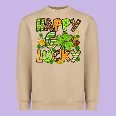 St. Patrick's Happy Go Lucky Heavyweight Sweatshirt Designed By Oliviacreatesart
