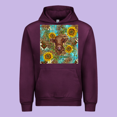 Western Highland Cow Urban Hoodie Designed By Barkaloodesign
