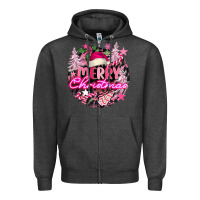 Charcoal Heather pink merry christmas Zipper Hoodie - FaDigitalArtStudio