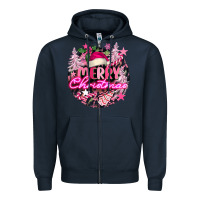 Navy pink merry christmas Zipper Hoodie - FaDigitalArtStudio