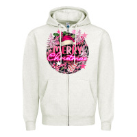 Oatmeal Heather pink merry christmas Zipper Hoodie - FaDigitalArtStudio