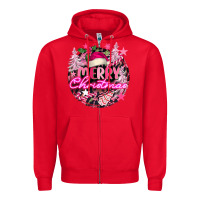 Red pink merry christmas Zipper Hoodie - FaDigitalArtStudio