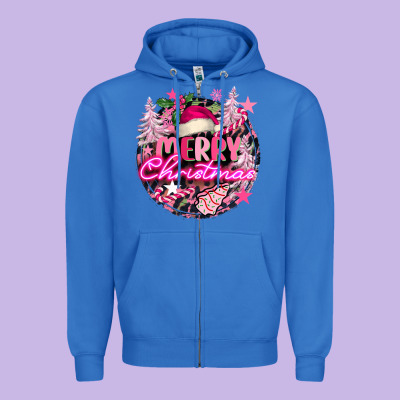 Pink Merry Christmas Zipper Hoodie Designed By Fadigitalartstudio