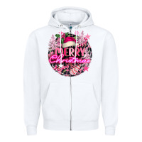 White pink merry christmas Zipper Hoodie - FaDigitalArtStudio