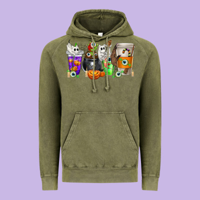 Halloween Coffee Cups Vintage Hoodie Designed By Texasbilliewilder