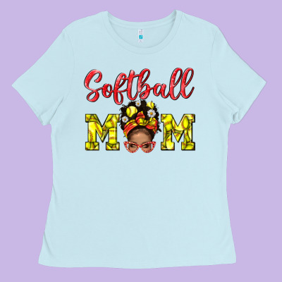 Softball Mom And Afro Messy Bun Mom Ladies Tee Designed By Bundleandbundleshop