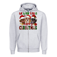 Heather Grey We Woof You A Merry Christmas Zipper Hoodie - FaDigitalArtStudio