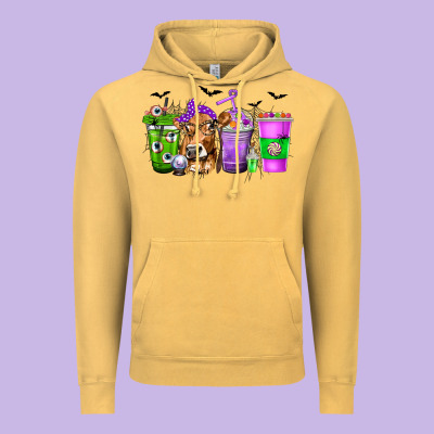 Coffee Cups With Cow And Halloween Vintage Hoodie Designed By Texasbilliewilder