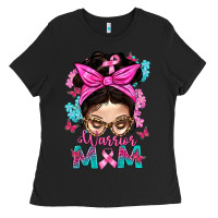 Black Warrior Mom Messy Bun With Flowers Ladies Tee - BundleAndBundleShop