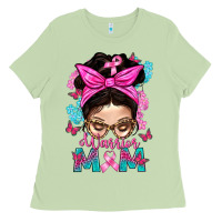 Matcha Warrior Mom Messy Bun With Flowers Ladies Tee - BundleAndBundleShop