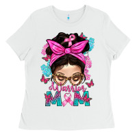 White Warrior Mom Messy Bun With Flowers Ladies Tee - BundleAndBundleShop