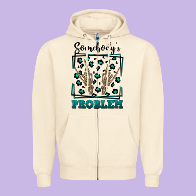Somebody's Problem Hand Skeleton Zipper Hoodie Designed By Fadigitalartstudio
