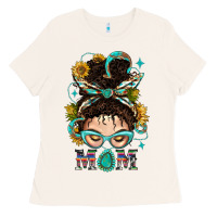 Western Messy Bun Mom With Sunflower Ladies Tee | Teevron