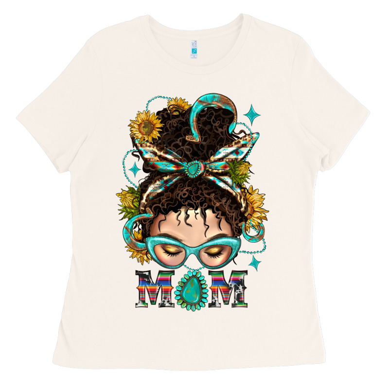 Western Messy Bun Mom With Sunflower Ladies Tee by BundleAndBundleShop | Teevron