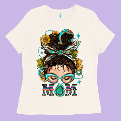 Western Messy Bun Mom With Sunflower Ladies Tee Designed By Bundleandbundleshop