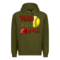 Army Green Play Ball Y'all Softball Premium Hoodie - BundleAndBundleShop