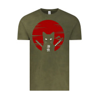 Vintage Olive ninja cat japanese Vintage Tee - DesigneFamous