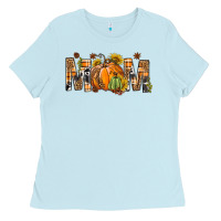 Baby Blue Western Mom With Pumpkins Ladies Tee - BundleAndBundleShop