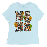 Baby Blue Western Mama With Sunflowers Ladies Tee - BundleAndBundleShop