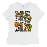 White Western Mama With Sunflowers Ladies Tee - BundleAndBundleShop