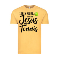 Vintage Mustard this girl runs on jesus and tennis Vintage Tee - DesigneFamous