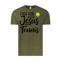 Vintage Olive this girl runs on jesus and tennis Vintage Tee - DesigneFamous