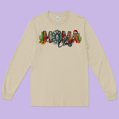 Western Christmas Mama Claus Sunflowers And Cactus Long Sleeve Tee Designed By Jasminsmagicworld