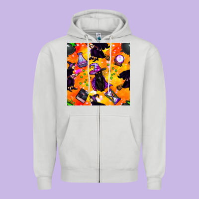 Halloween Cat And Witch Seamless Pattern Zipper Hoodie Designed By Bundleandbundleshop