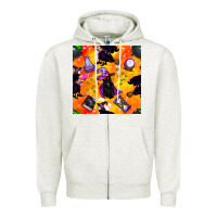 Oatmeal Heather halloween cat and witch seamless pattern Zipper Hoodie - BundleAndBundleShop
