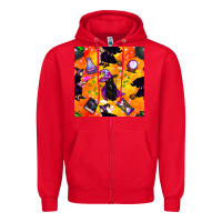 Red halloween cat and witch seamless pattern Zipper Hoodie - BundleAndBundleShop