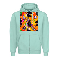 Seafoam halloween cat and witch seamless pattern Zipper Hoodie - BundleAndBundleShop