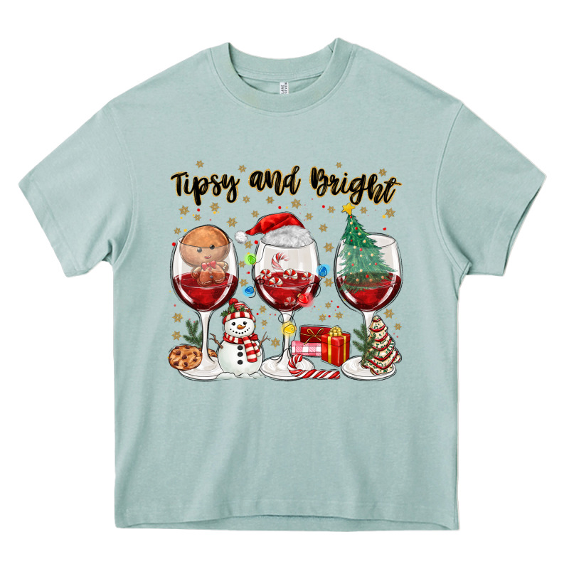 Tipsy And Bright Christmas Heavy Core Tee by MaliasSmallBusiness | Teevron