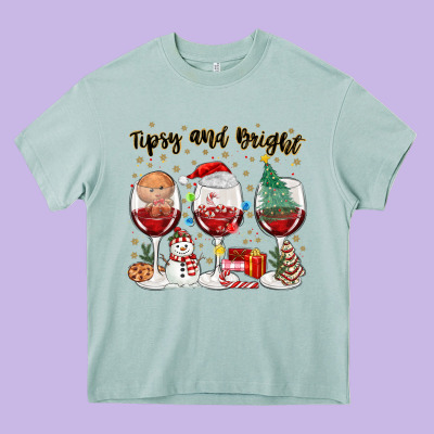 Tipsy And Bright Christmas Heavy Core Tee Designed By Maliassmallbusiness