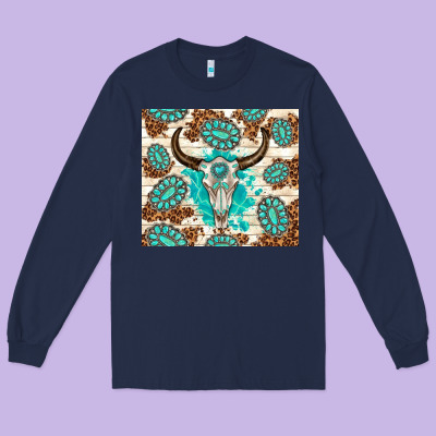 Gemstone Bull Skull Leopard Long Sleeve Tee Designed By Tumblerdesignbyshophia