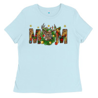 Baby Blue Western Mom With Reindeer Ladies Tee - BundleAndBundleShop