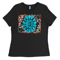 Black cowhide and serape gemstone background Ladies Tee - RanaPortraitStore